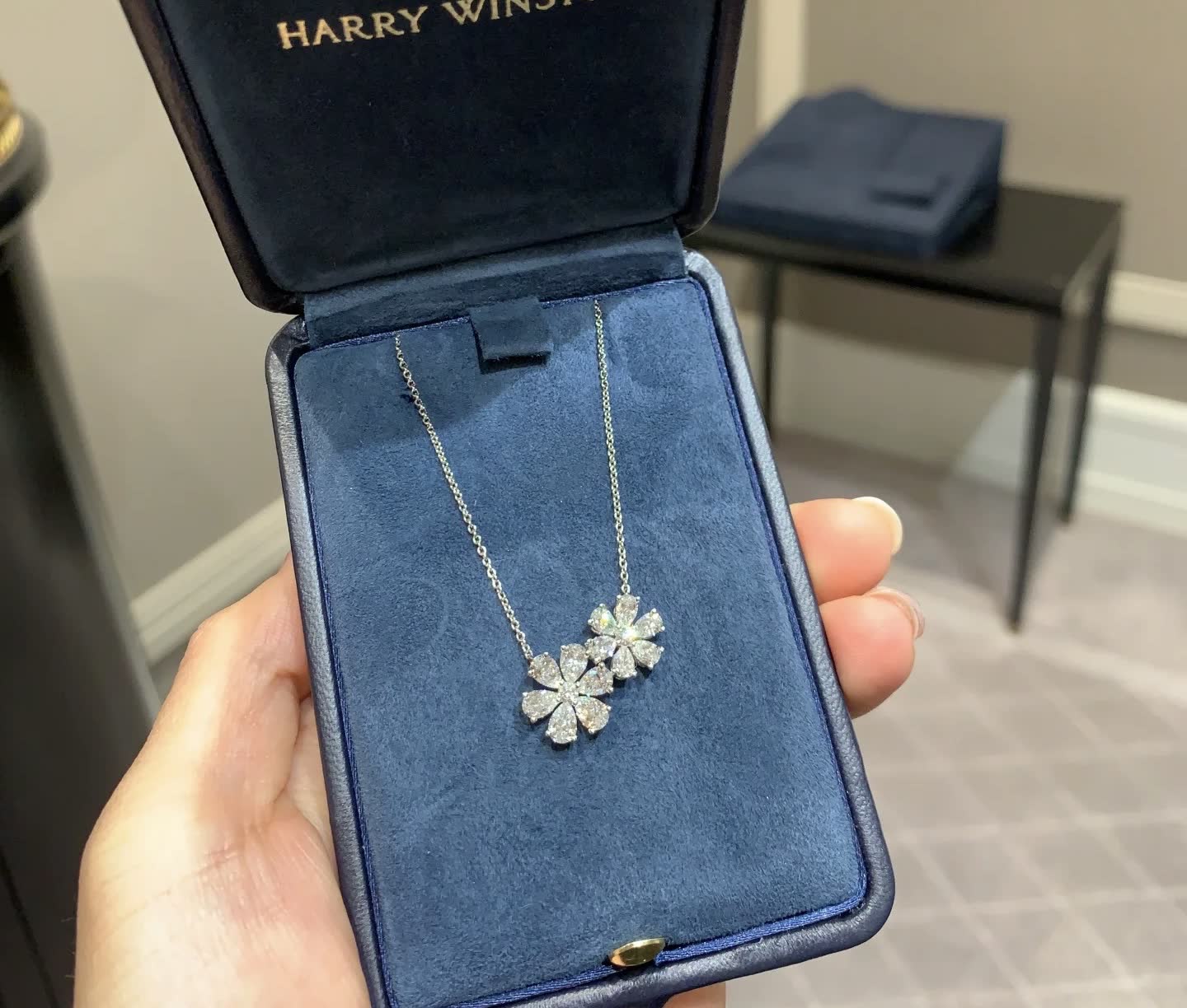 Harry Winston Elegant Blue and White Diamond Flower Necklace